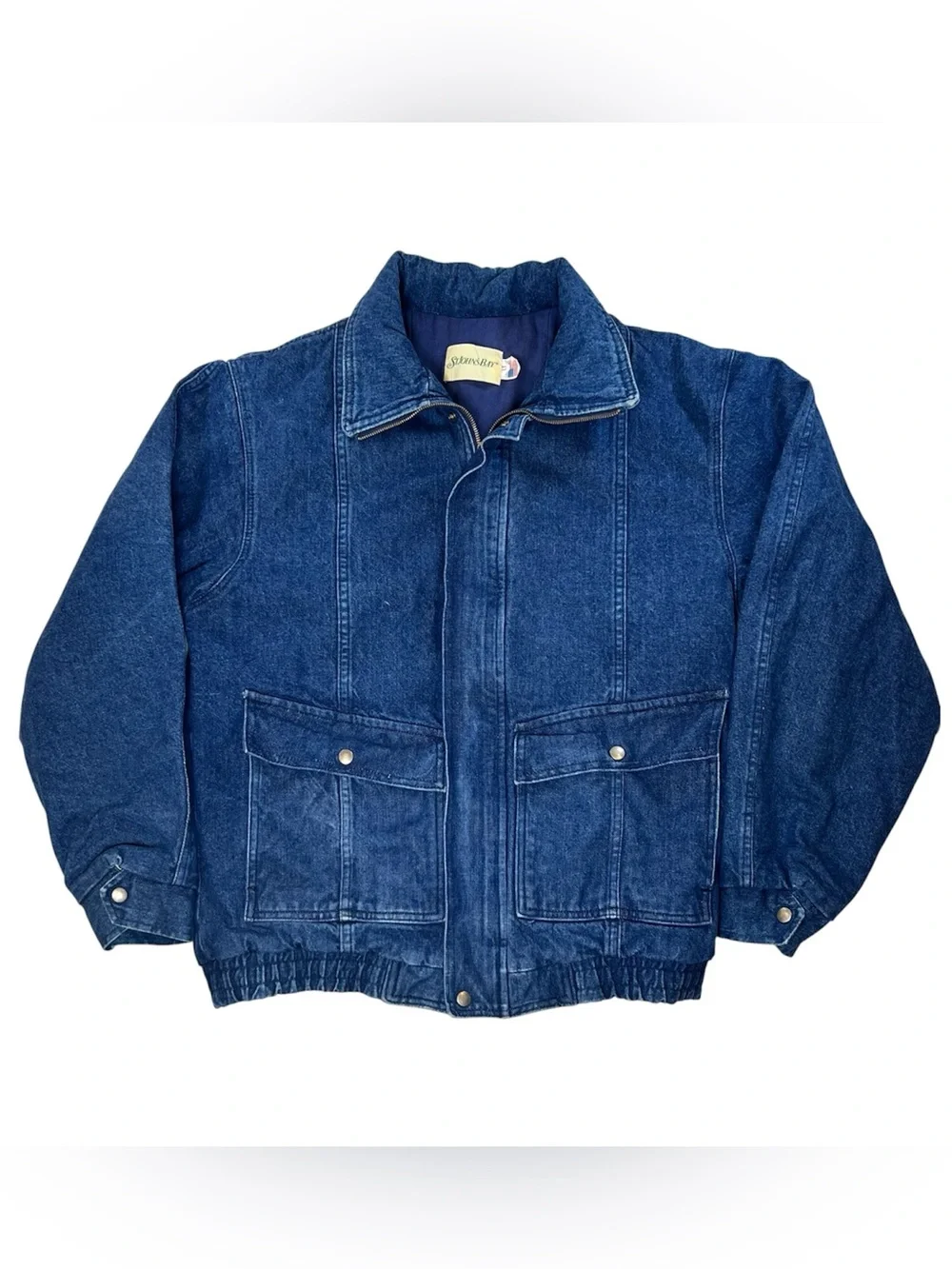 St. John's Bay Dark Blue Denim Bomber Jacket Men’s LT Vintage Made in USA